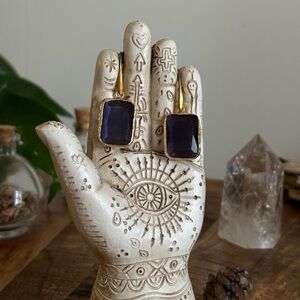 Elegant Gold and Blue Earrings with Rectangular Gemstones